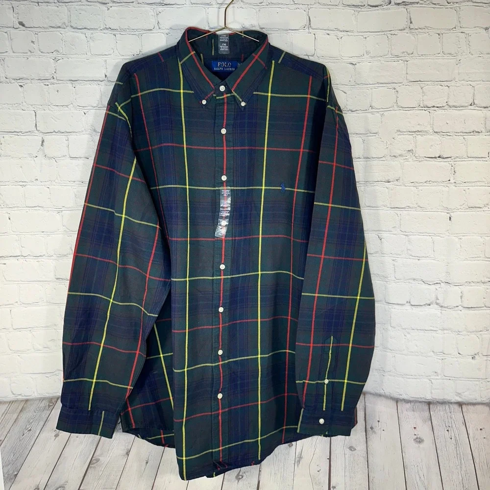 NEW Polo Ralph Lauren Mens 2XLT Plaid Button Down Shirt Long Sleeve Classic Fit
